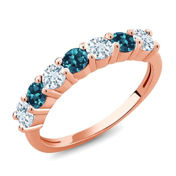Gem Stone King 18K Rose Gold Plated Silver Sky Blue Aquamarine London Blue Topaz Anniversary Ring for Women (1.34 Cttw, Gemstone Birthstone) (Size 5)