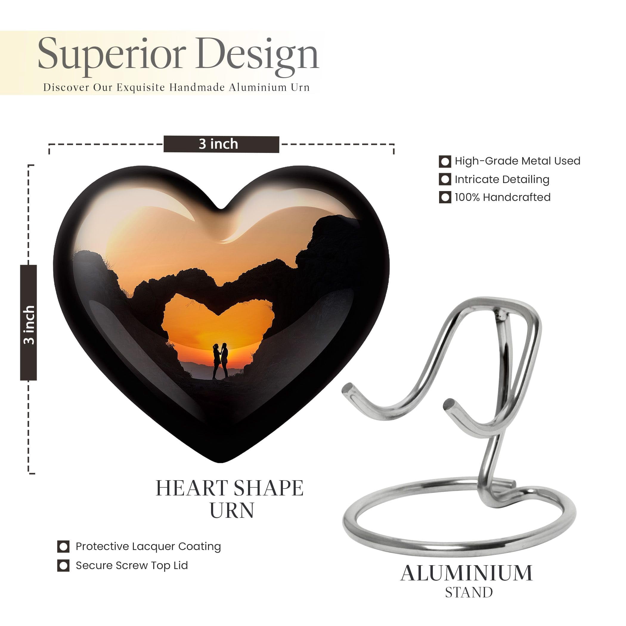 SUBSH Couples Urn - Heart Shaped Urns for Human Ashes - Urn for Human Ashes - Funeral Cremation Urns for Ashes - Ash Urns for Humans - Companion Urn (Size - 3 inch Pack of 2)