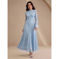 thumbnail image 4 of Womens Light Blue Long Sleeve Lace Maxi Dress, Elegant Round Neck Slim Fit, 4 of 7