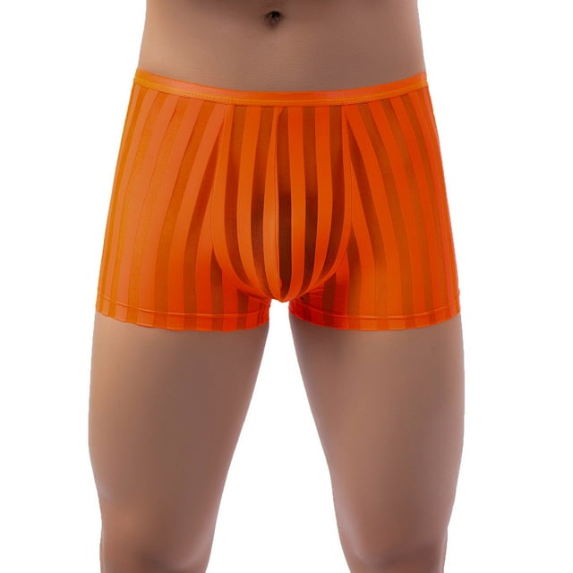 ylioge Mens See-Through Boxers Briefs Lightweight Mid Waisted Underwear Breathable Stripe Printed Stretchy Basic Boxers
