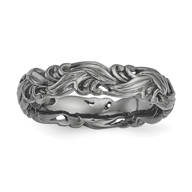 Sterling Silver Stackable Expressions Bande Sculptée Plaquée Noire Taille 9