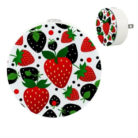 

LED Night Lights Plug into Wall 2-Pack 0.5W Plug in Night Light Dusk to Dawn White Bright Nightlight for Bedroom Bathroom Hallway Kitchen Black and White Cow Pattern Strawberry