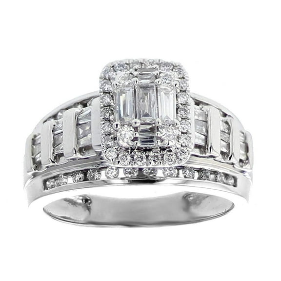 Midwest Jewellery Diamond Engagement Ring White Gold 3 in 1 Style Baguette and Round Diamonds 10mm Wide 1.00ctw (6.5)
