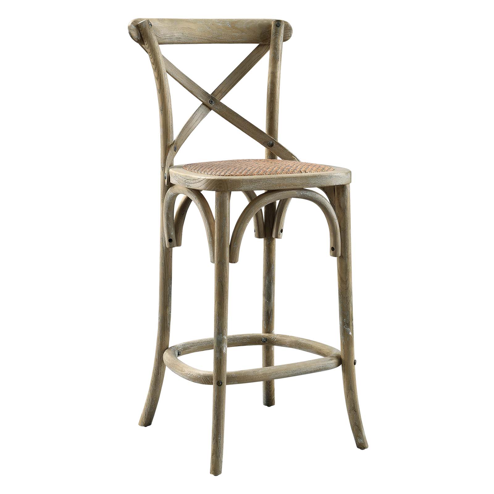 Modway Gear 39.5" Rattan and Elm Wood Counter Stool in Gray Finish
