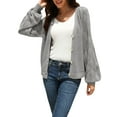 thumbnail image 2 of Seyurigaoka Women's Long Sleeve V Neck Open Front Cardigan Outwear Solid Button Down Soft Ribbed Knitted Cardigan Sweater, 2 of 9