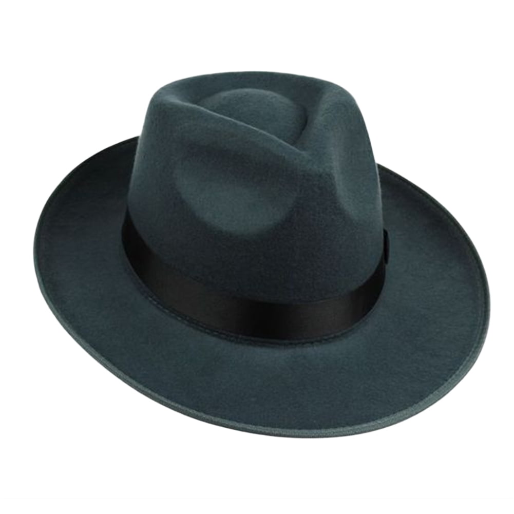 SYBL Unisex Classic Black Wool Blend Fedora Hat Brim Flat Jazz Hat Church Derby Cap