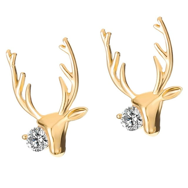 Pendientes de tuerca con abalorio de alce de reno para mujer Yuyangstore regalo de joyería para fiesta de Navidad oro