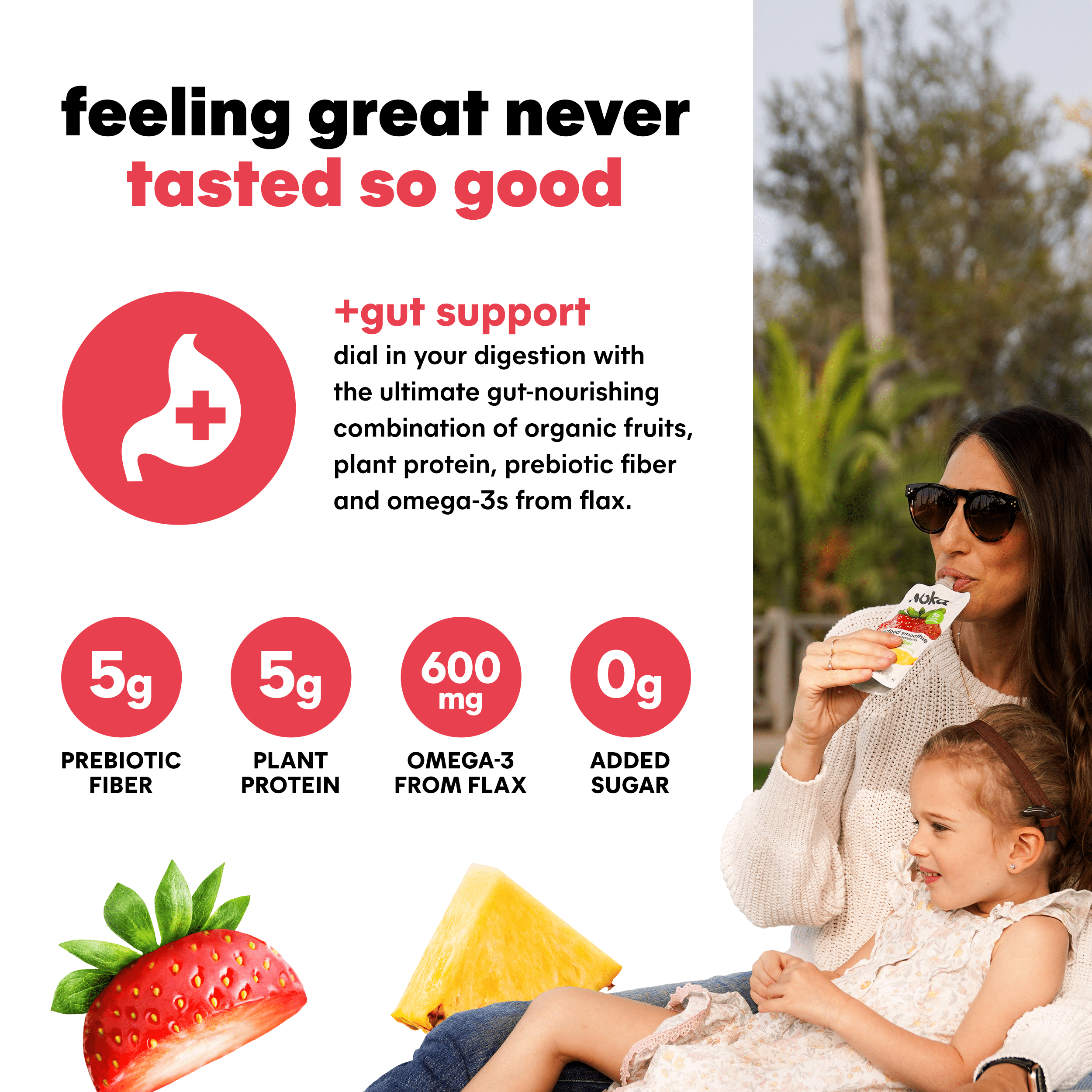 Noka Organic Strawberry Pineapple Smoothie, 4.22 oz Fruit Pouches, 4 Count Smoothie Drinks