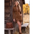 thumbnail image 5 of Long Sleeve Stretch Faux Suede Moto Dress Fringe Tassel Detailing Nashville Concert, 5 of 8