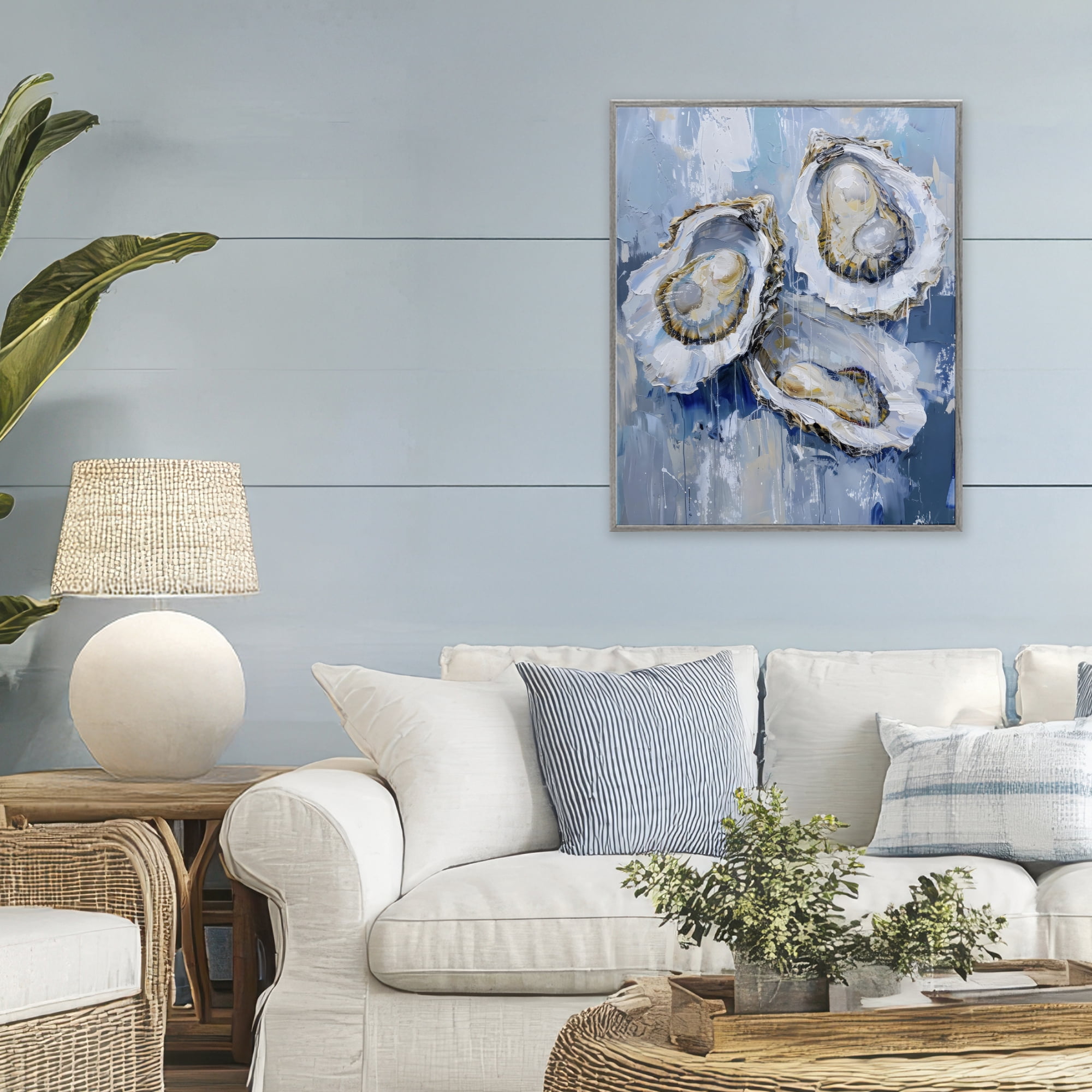 Stupell Industries Vibrant Blue Oysters Gray Framed Giclee Art, design by Creative Studio