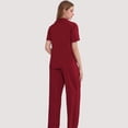 thumbnail image 4 of Women's 3-Piece Pajama Set with Bralette Top, Button Down Shirt, and Wide Leg Pants - Medium, Burgundy, 4 of 6