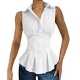 thumbnail image 2 of Uaswgudfs Womens Tank Tops Collared Sleeveless Peplum Tops, Button Down Fitted Waist Blouses Solid Pleated Hem Shirts, 2 of 8