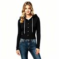 thumbnail image 2 of Women's Button Front Ribbed Knit Hooded Cardigan, Drawstring Long Sleeve Casual Lightweight Sweater for Women, Sizes S-2XL, 2 of 4