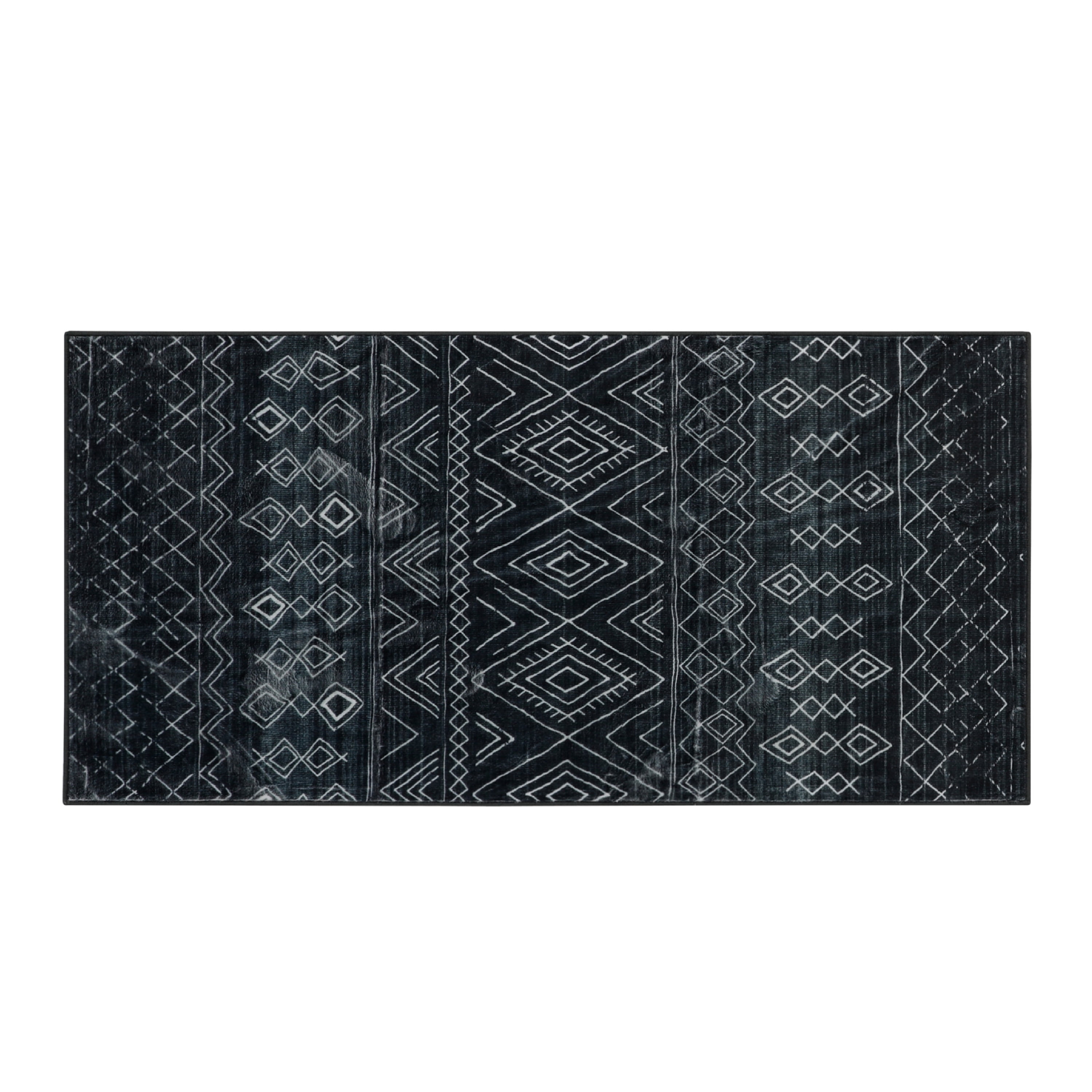 Washable Skid-Resistant Accent Rug Geometric Black 24" x 48"