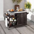thumbnail image 2 of Uforic Outdoor Grill Table Solid Wood Storage Cabinet, Rolling Kitchen Island, Movable Bar Cart with Stainless Steel Top - Brown, 2 of 10