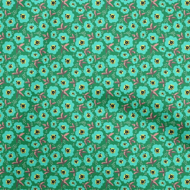 oneOone Coton Cambric Vert Tissu Floral Rétro Matériel de Couture Tissu Imprimé par la Cour 56 Pouces de Large