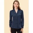thumbnail image 2 of INSPIRE CHIC Chemise à Boutons pour Femme Col Chemise Manches Longues Haut Bleu Foncé TP, 2 of 5