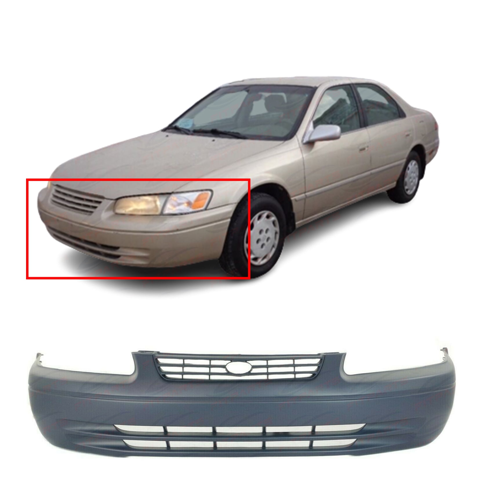 Front Bumper Cover Compatible with 2000-2001 Toyota Camry with Bumper Absorber Set of 2 