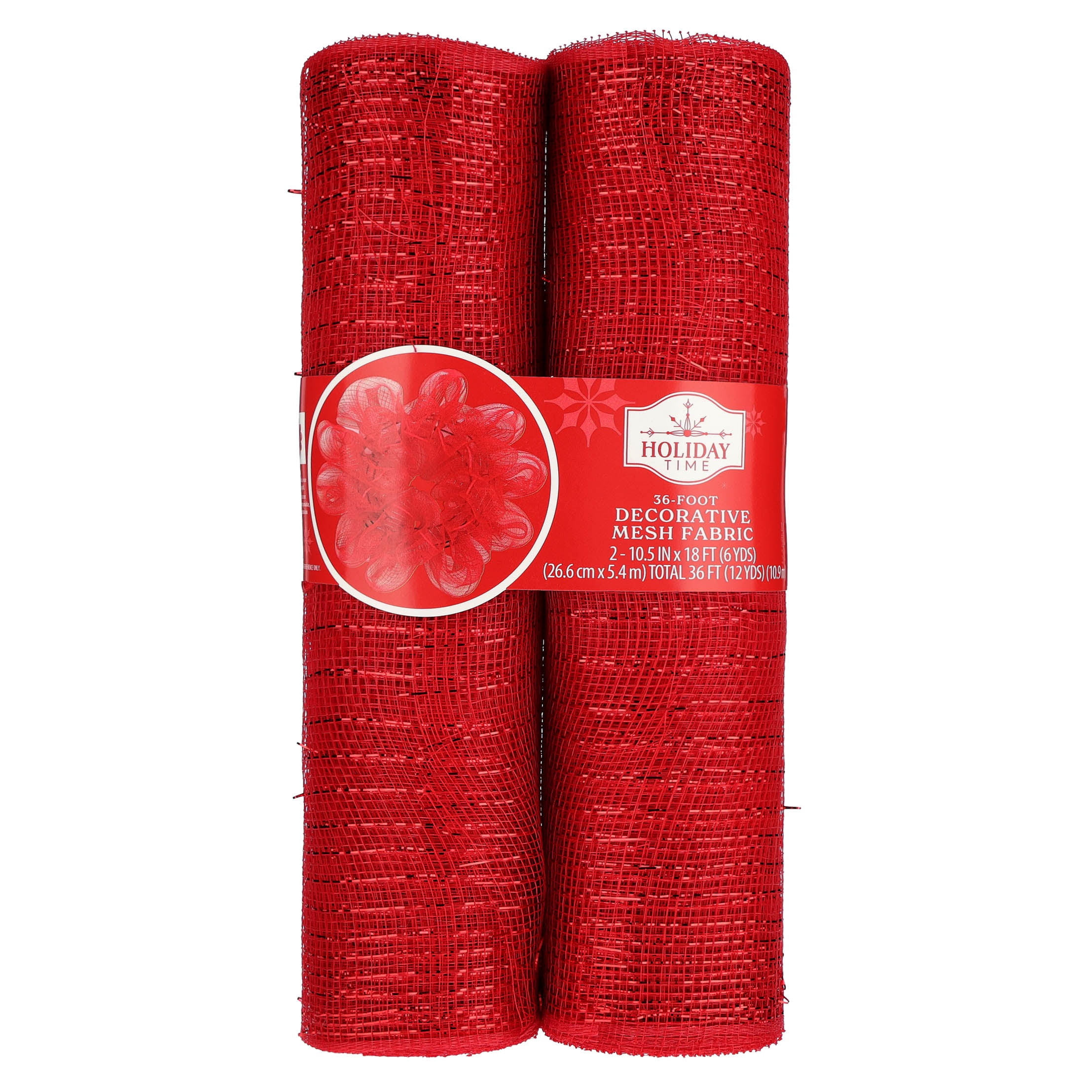 Red Decorative Mesh Fabric, 10.5" x 18', 2 Count, by Holiday Time