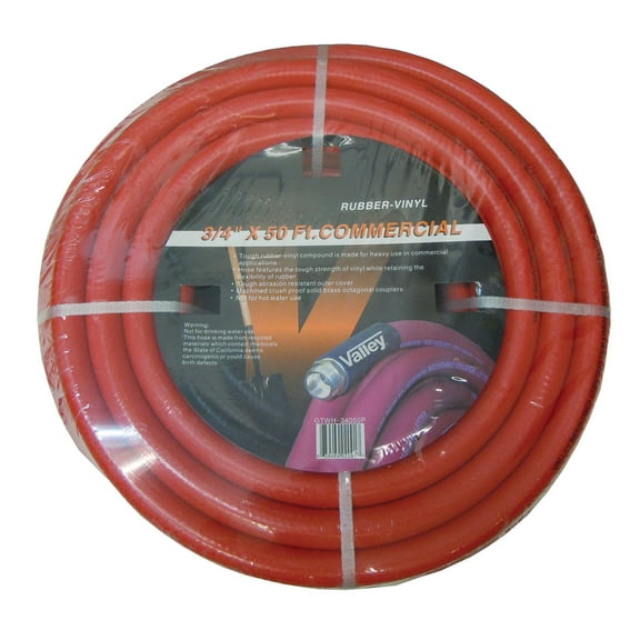 Garden Hose 3/4" x 50' Red Rubber Vinyl Brass Fittings