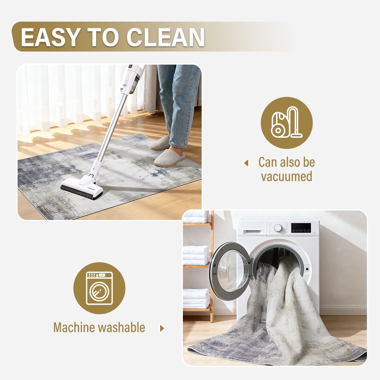 8x10 Large Area Rugs for Living Room- Modern Abstract Area Rugs Machine Washable Rugs, Non-Slip Soft Neutral Farmhouse Carpet Rugs for Bedroom, Dining Room, Home Office , Gold Gray
