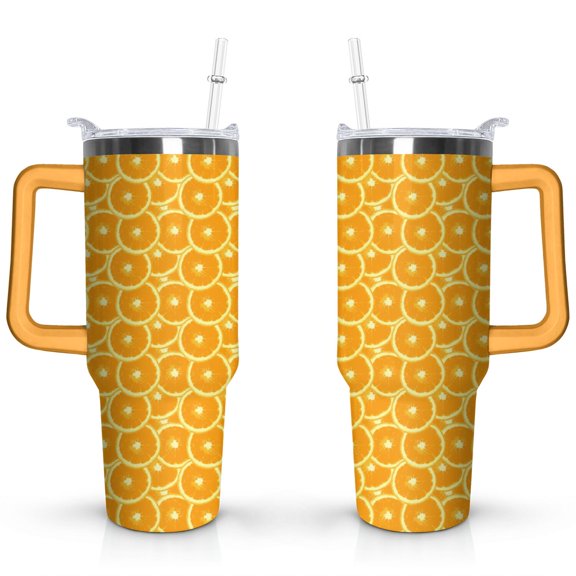 40oz Yellow Lemon Pattern Stainless Steel Flip Straw Tumbler Spill Proof Travel Cup Double Wall Vacuum Insulated Coffee Mug with Top Handle
