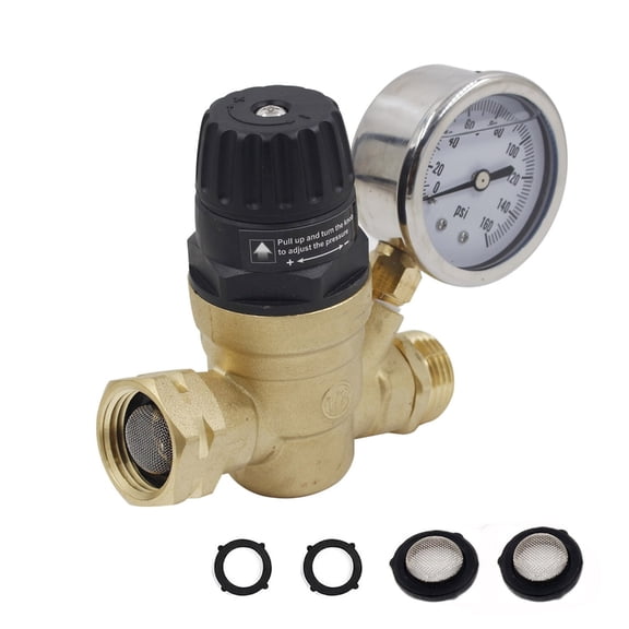 Handle Adjustable Water Pressure Reducer with Gauges 160PSI Regulator Valves for Campers Garden