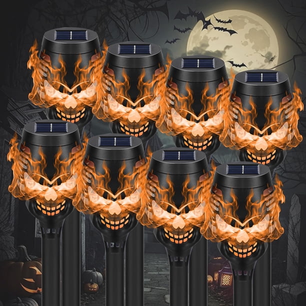 Linterna solar con forma de calavera de Halloween SPRKLINLIN, paquete de 8 unidades, impermeables