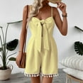 thumbnail image 4 of Mqqzkk Womens Summer Short Rompers Cute Loose Tie Front Jumpsuit Casual V Neck Wide Leg Hem Tassl Beach Overalls, 4 of 9