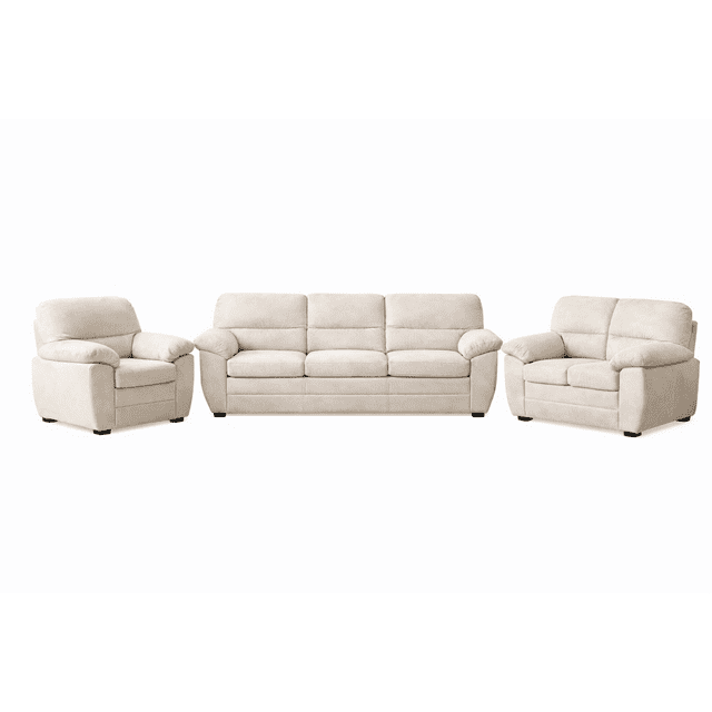 Sala Summer de 3 piezas tapizada en suede color marfil – sofá, love seat y sillón individual