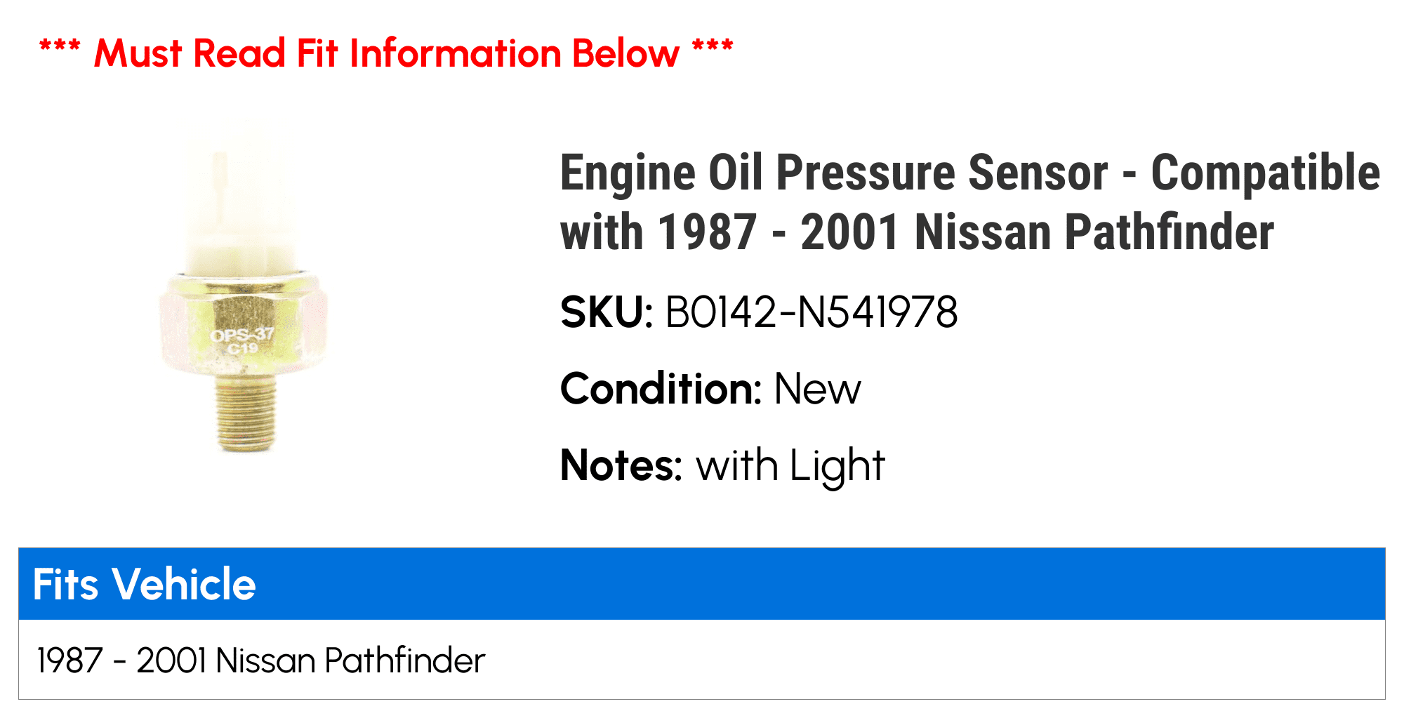 Engine Oil Pressure Sensor - Compatible with 1987 - 2001 Nissan Pathfinder 1988 1989 1990 1991 1992 1993 1994 1995 1996 1997 1998 1999 2000