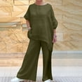 thumbnail image 2 of REORIAFEE Women Casual Outfits Spring Outfits Casual Women's Round Neck Collar Long Sleeve Pullover Shirt Tops + Pants Trousers Set Army Green L, 2 of 6