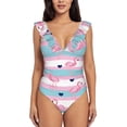 thumbnail image 2 of Yiaed Flamingo1 Print Women's Ruffled One Piece Swimsuit V Neck Swimwear Slimming Monokini for Woman-XX-Large, 2 of 8
