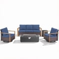 thumbnail image 2 of Patiobula Patio Luxury Oversized Furniture Set with Fire Pit Table, Outdoor All-Weather Sectional Swivel Rocker Chairs Sets, Wicker Conversation Set for Porch, Balcony, Deck, Brown/Navy, 2 of 12