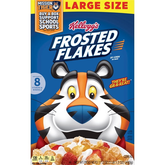 Kellogg's Frosted Flakes Original Breakfast Cereal, Large Size, 17.3 oz Box
