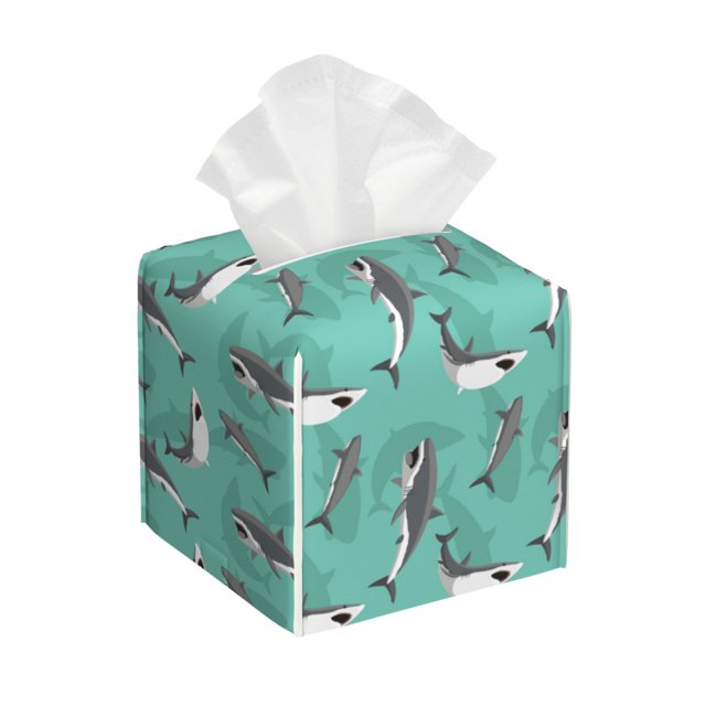 Fotbe Great White Shark Porta Pañuelos Decorativo de Cuero, Caja Cuadrada Moderna para Pañuelos Faciales, Organizador y Dispensador 5x5x5''