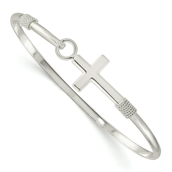 Sterling Silver Polished Cross Bangle Bracelet