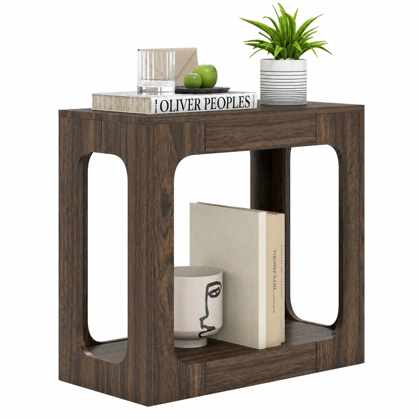 Furnibear 2 Tier End Table with Storage Shelf and Rustic Wood Grain Top for Living Room Bedroom and Sofa Side Accent Space, Oak