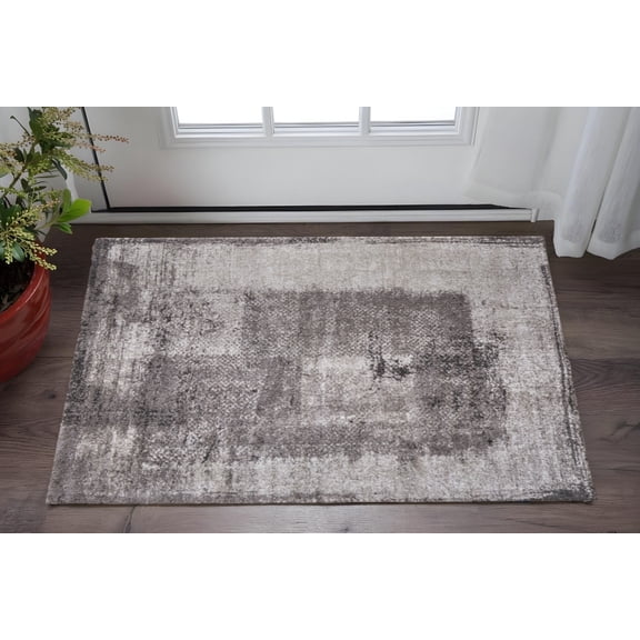 HomeRoots 617316 2 x 3 ft. Gray, Black & Taupe Abstract Distressed Rectangle Area Rug