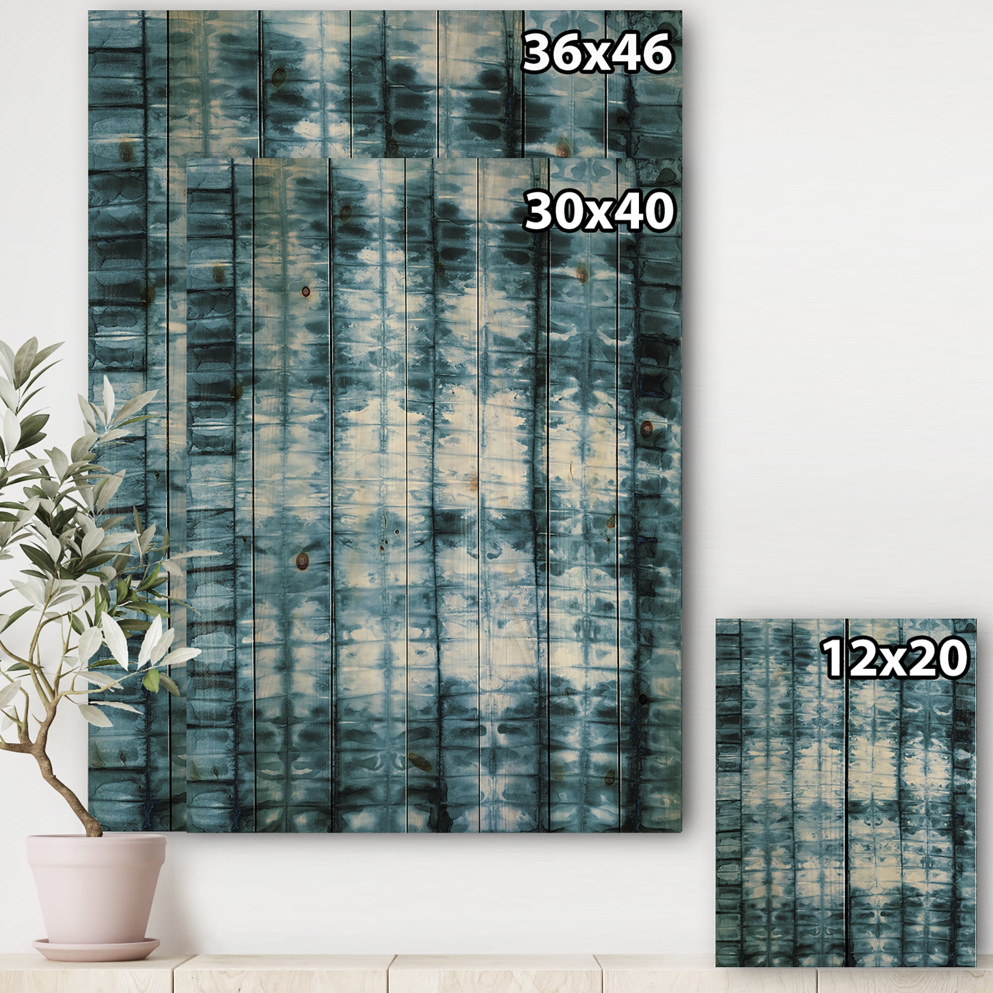 Designart 'Geometrical Watercolor Indigo IV' Contemporary Print on Natural Pine Wood