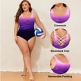 thumbnail image 2 of SHEWIN Plus One Piece Swimsuits for Women Tummy Control Bathing Suit Summer Basic Plus Size Swimming Suits Back Cross with Removable Padding Purple 5X, 2 of 9