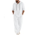 thumbnail image 2 of Mifsaly Linen Set Men 2 Piece Button Closure Hooded Long Sleeve Top and Straight Leg Pants with Pockets Comfortable Loungewear Vacation Summer Matching Lounge Outfits XXXL, 2 of 8