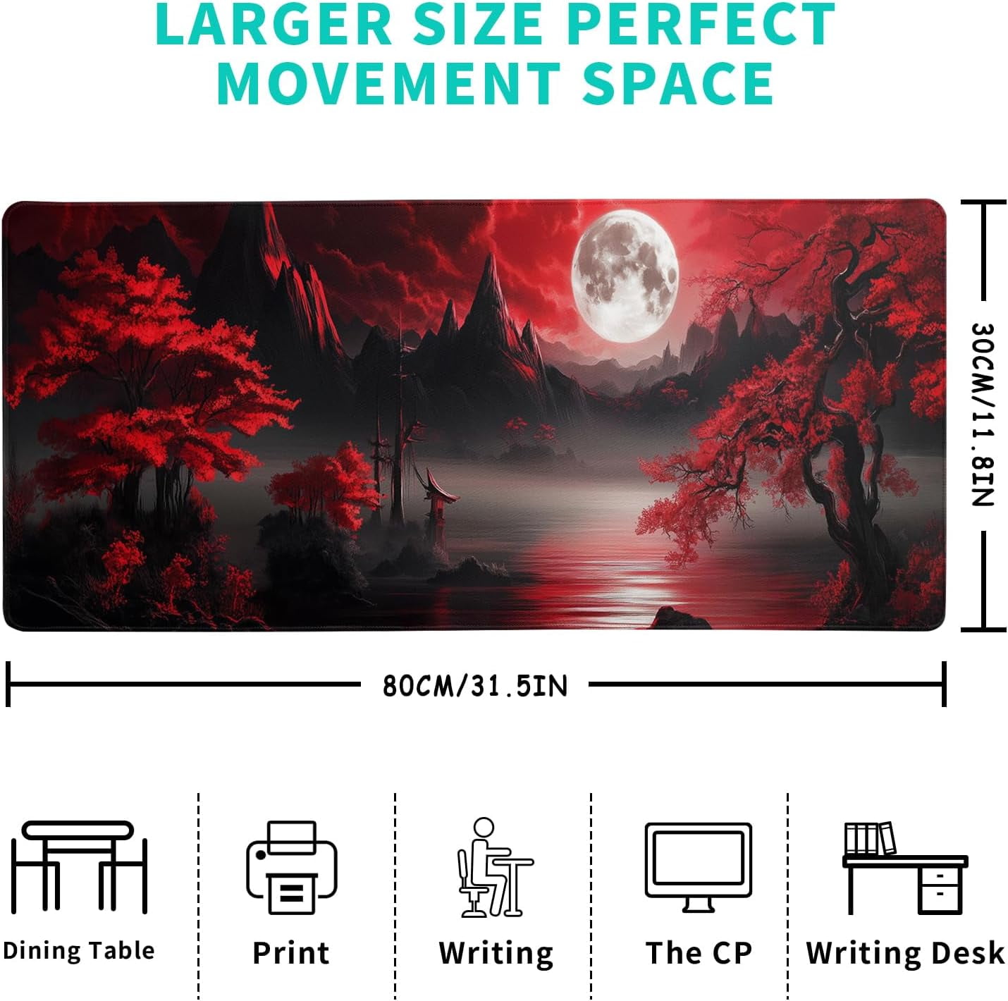 Darkness Red Moon Desk Mat - Large Gaming Mouse Pad, Non-Slip Computer Mat - for Teenagers, Boyfriends & Girlfriends - Perfect for E-Sports, Office & Gaming - Ideal Gift for Gamers