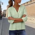 thumbnail image 6 of Womens Eyelet Embroidery Short Sleeve Tops，Womens-Plus-Size-Summer-Tops Roll Short Sleeve V Neck Dressy Trendy Blouses Cute Buttons Up Tunics Tee Solid Color Summer Spring, 6 of 9
