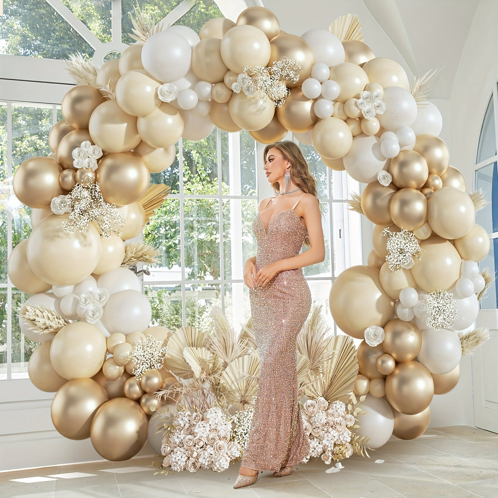 119pcs Elegant White & Golden Balloon Arch Kit - Perfect for Weddings, Engagements, Birthdays, Graduations & More - Versatile Party Decor Set