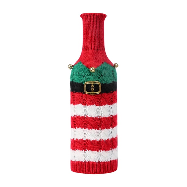 Vestido de Navidad Rojo Conjunto de Botella de Vino de Navidad, Tejido de Punto, Muñeca de Ancianos, Conjunto de Champán, Accesorios de Decoración de Escritorio Vestir Muñecas