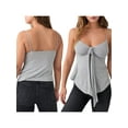 thumbnail image 2 of Rdhnmea Women Twist Front Split Cami Crop Tops Spaghetti Strap Asymmetrical Hem Top Slim Fit Camisole Shirts Streetwear, 2 of 7