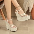 thumbnail image 3 of HEWUQI Wedges Sandals for Women Platform Espadrilles Open Toe Strappy Slingback High Heels Summer Wedding Prom Work Beach Dress Shoes Beige Size 8.5, 3 of 6