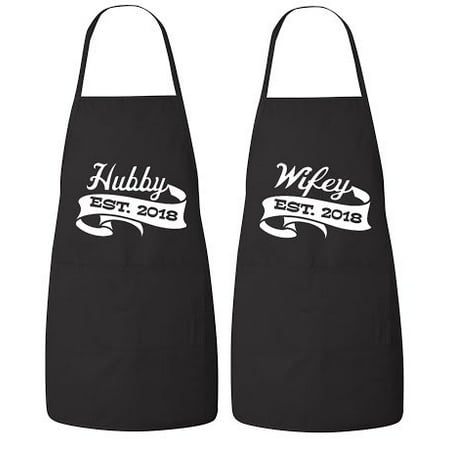 FASCIINO Set of Hubby and Wifey EST. 2018 His and Hers Couples Apron Valentines Wedding Bridal Gift 2pcs