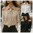 thumbnail image 5 of ZOELNIC Women's Off-Shoulder Tie Neck Shirt Solid Color Slim Fit Blouse for Elegant Casual, S, 5 of 6